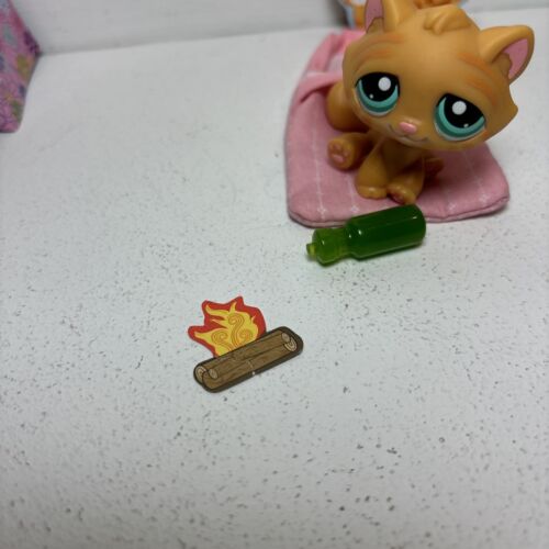 Littlest Pet Shop~#300~Kitty Cat~Orange Striped~Teal Dot Eyes~Sleeping Bag - Picture 11 of 18