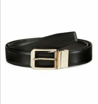 $375 NWT ERMENEGILDO ZEGNA Medium Black Leather Reversible Belt Size: L