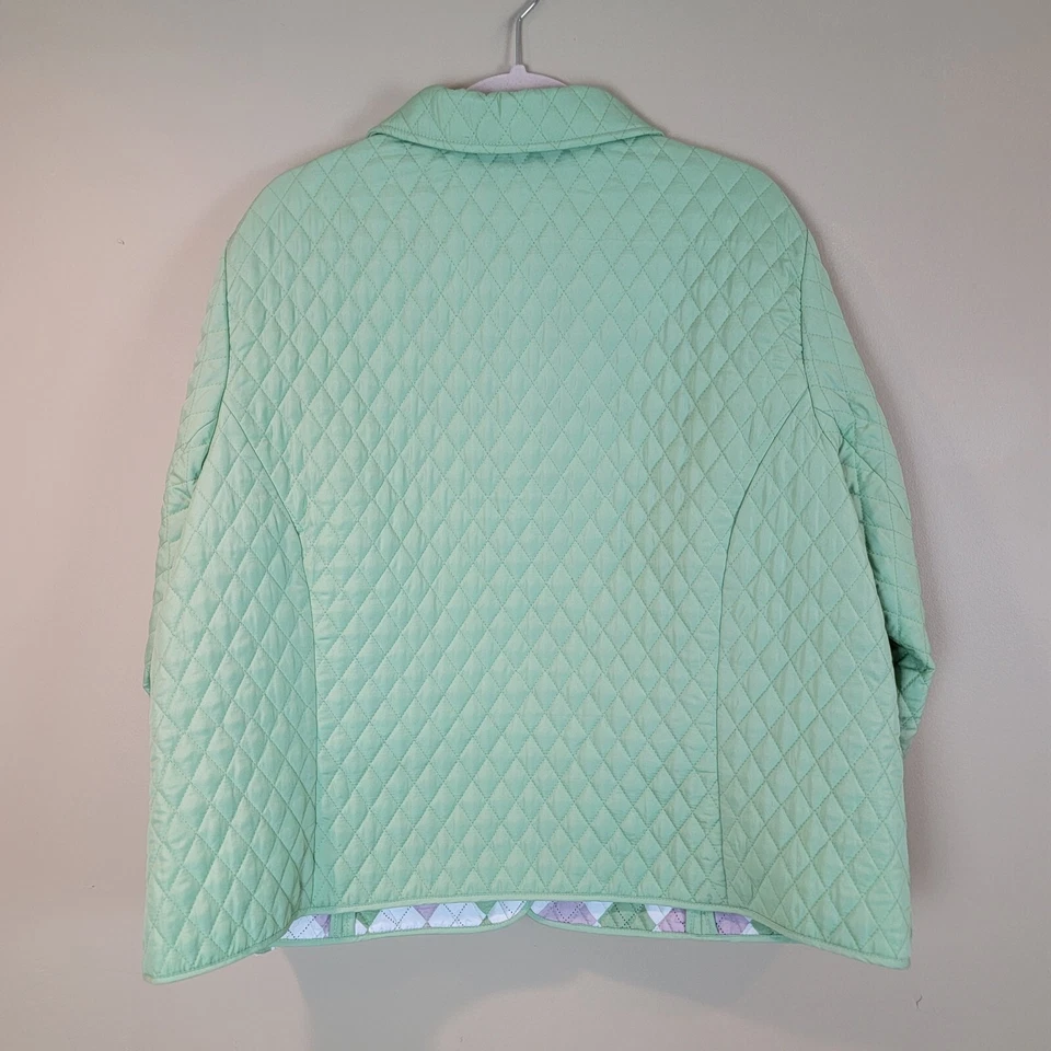 Chaqueta acolchada Briggs New York para mujer 18W verde cuello frontal a presión ligera Foto 4 de 4