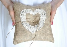 Burlap Ring Pillow Ring Bearer Pillow Lace heart Wedding Burlap Ring Cushion