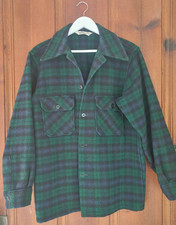 Vintage 1970s WOOLRICH Green Checked Plaid Jacket  100 Pure Wool USA  Medium