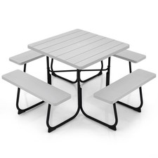 Outdoor 8-person Square Picnic Table Bench Set w/4 Benches  Umbrella Hole