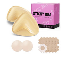 Beige Silicone Double-Sided Push Up Sticky Bra Kit w/ Nipple Covers