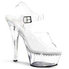 Pleaser Clear Platform Stiletto Ankle Strap High Heel Sandals Kiss 208Ls