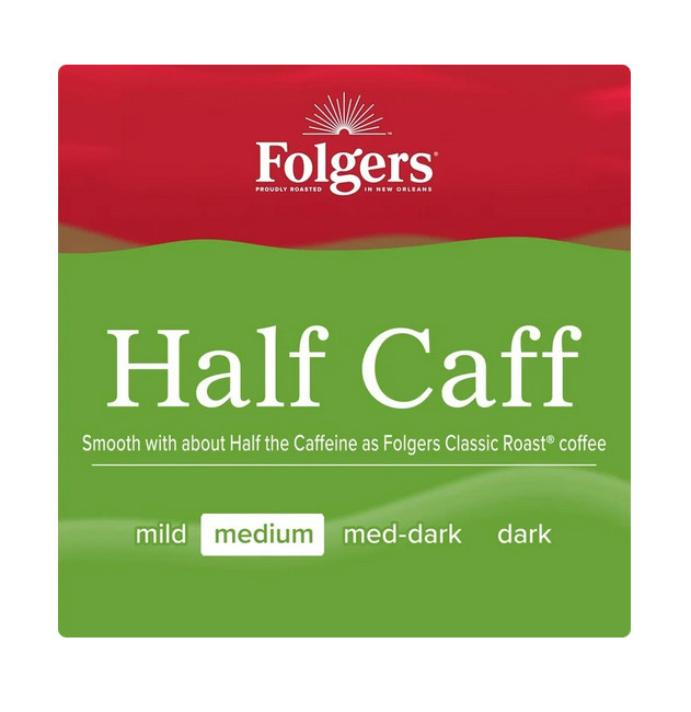 Folgers 1/2 Caff Coffee, Medium Roast Coffee, Keurig K Cup Pods, 24 Count Box