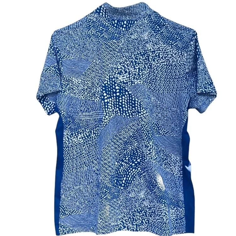 Polo de golf cola etiqueta blanca talla L azul blanco estampado abstracto cuarto cremallera St Foto 3 de 4