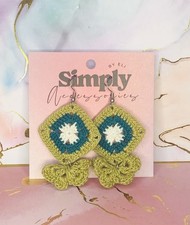 Squares Earrings Hand-crafted Crochet Cotton Butterfly Dangly Women Jewelry Boho