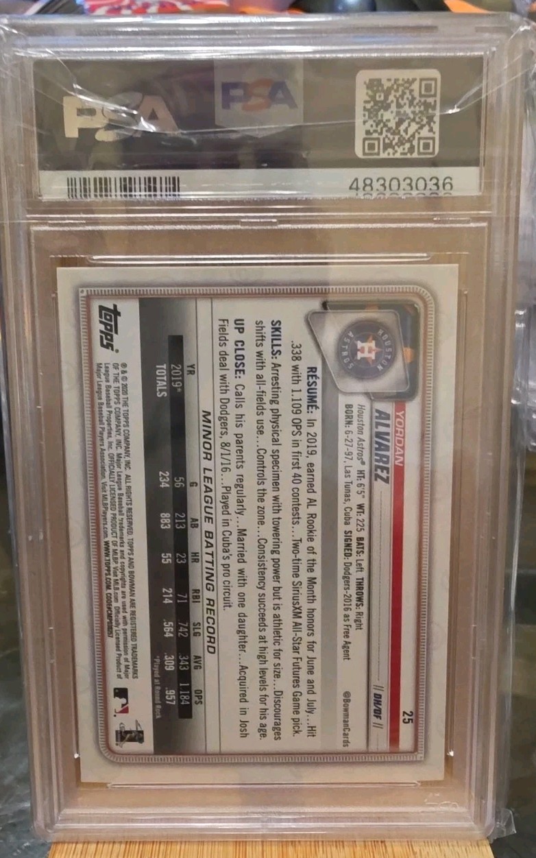 2020 Bowman Yordan Alvarez Rookie #25 PSA 10 GEM MINT  view 2
