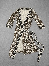 Diane Von Furstenberg Dress Womens 10 Brown Silk Wrap Fit & Flare Knee Length