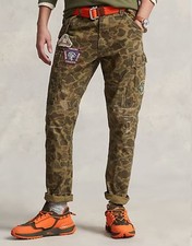 POLO 32X32 Ralph Lauren Camo Cargo Utility Pants Embroidered Men Brown Slim NWT