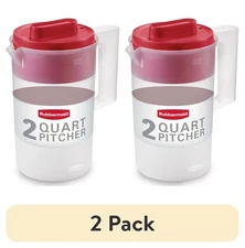 (2 pack) Pitcher, Plastic Pitcher, Clear/Red, 2 Quart, plastic, 2 quart