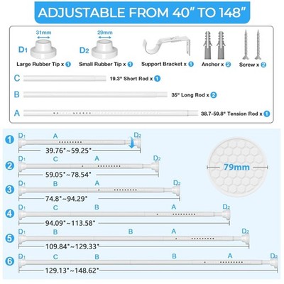 Adjustable Shower Curtain Rod, No Drilling, 22 lbs Capacity