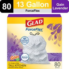 Tall Kitchen Drawstring Trash Bags, 13 Gallon, Gain Lavender , 80 Count