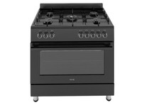 HYE 90cm Dual Fuel Cooker Single Oven Range Cooker, 5 Burners - Black C01FS90G17