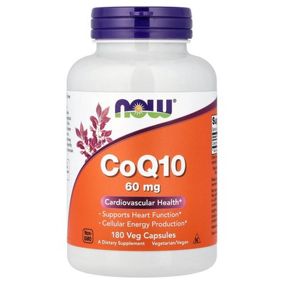 Now Foods CoQ10 60 mg 180 Veg Capsules GMP Quality Assured, Vegan, Vegetarian
