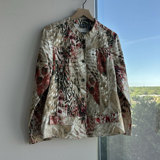 Chico's Additions Beige Multi Abstract Button Jacket Pockets Women's Size 2