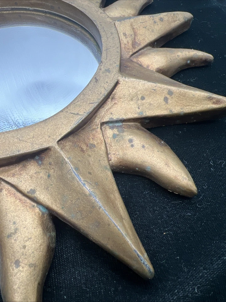 Vtg Sun Celestial Zodiac Gold Sunburst Hanging Mirror Wall Pair MCM 11” Taiwan - Image 3 of 4