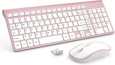 Wireless Keyboard Mouse Combo,Typewriter Keyboard Wireless, Portable Pink Keyboa
