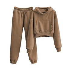 Women 2 Piece Outfits Sweatsuits Crop Pullover Fleece Sweatshirt Jogger Pants...