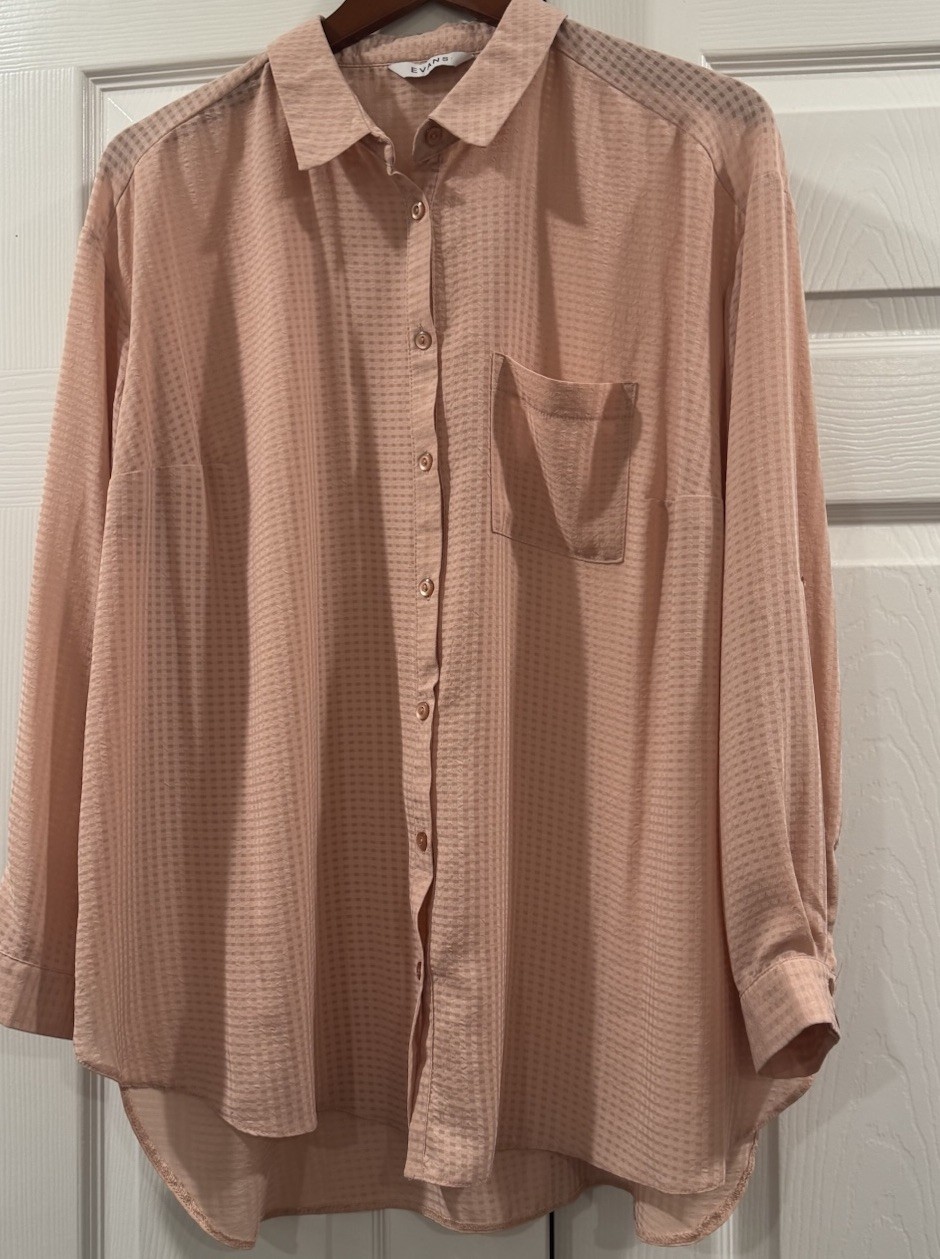 Evans Long Sleeve Pink Button Down Blouse Sz XL