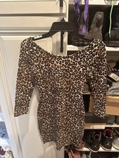 Guess Leopard Dress Mini Dress Size XS Animal Print Quarter Sleeve Off Shoulders