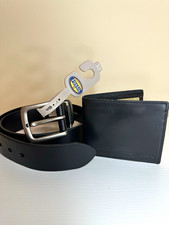 Fossil Men’s Black RFID Blocking Bifold Wallet and Black Leather Belt 32