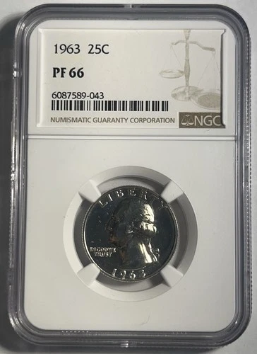 1963 PROOF WASHINGTON SILVER QUARTER GRADED NGC PR66