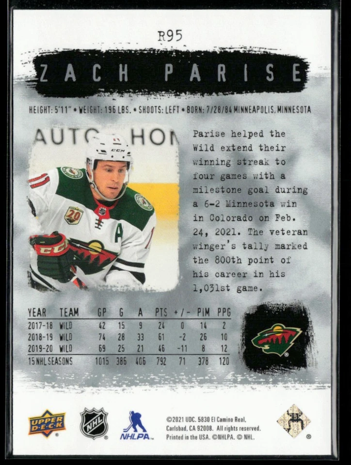 2020-21 SP Authentic '00-01 Retro #R95 Zach Parise - Image 2 of 2