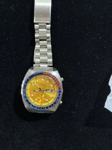 SEIKO 6139-6002 Chronograph POGUE Automatic Watch Men's Yellow Dial Vintage