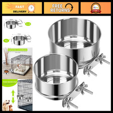 2 Pcs Small Pet Dog Food Water Bowl for Cage Stainless Steel Non-Spill Kennel Ha