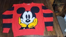 Mickey  Co L Knit Red 90s VTG Sweater 100 Acrylic Striped Mouse Walt Disney