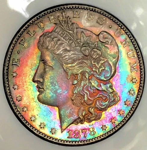 1878 S MORGAN DOLLAR! ULTRA PROOF LIKE OBV! INCREDIBLE RAINBOW! GEMBU++NR #64474