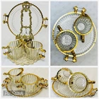 3 pc Set Jeanette Glass Cream & Sugar W/Tray Gold Trim Ribbed Hobnail National