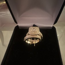 Kay Jewelers Yellow Gold Diamond Engagement Wedding Ring Set Cushion Halo