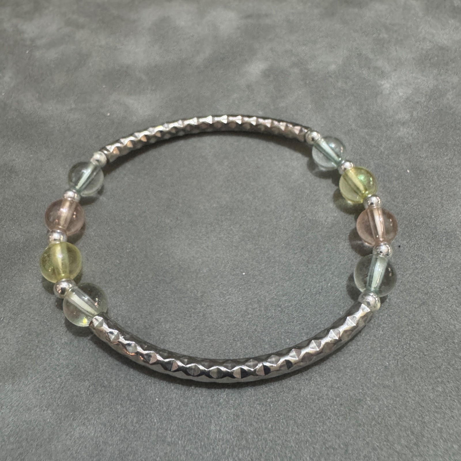 Multi Gemstone Silver Beaded Stretch Bracelet Rou… - image 2