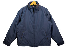 Chaps Mens Fleece Lined Navy Blue Jacket With Hood Size Large L Windbreaker