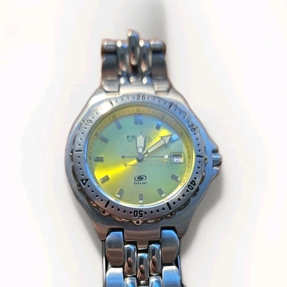 Reloj para hombre Fossil Blue AM-3485 esfera amarilla SS 100M color amarillo raro Foto 2 de 3