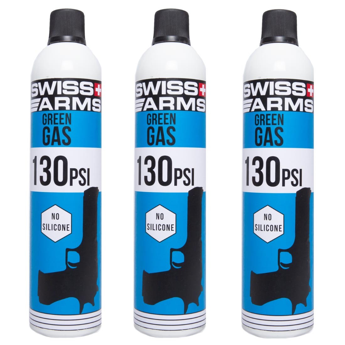 Gaz sec Swiss Arms 130 PSI préservant le hop-up des répliques d'airsoft GBB, lot de 3 x 600 ml