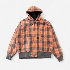 Vintage Thrashed Distressed Plaid Carhartt Jacket Hooded Sun Faded Size Large