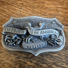 VTG I'm Proud To Be An American 1984 Bergamot Brass Works Belt Buckle S H1459