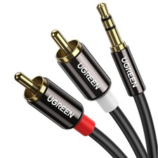 UGREEN 3.5mm to RCA Cable, 10FT 2RCA Male Aux Audio Adapter, 10FT, Black