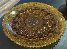 INDIANA TIARA GLASS AMBER SERVING PLATTER PLATE DEVILED EGG SANDWICH RELISH 12"