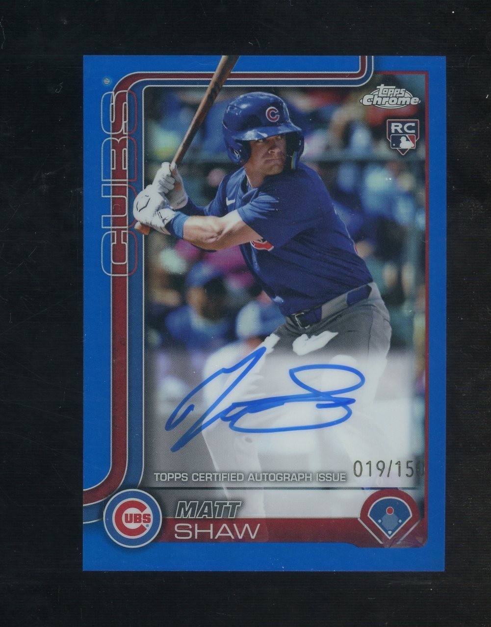 2025 Topps Chrome Blue Refractor Matt Shaw Cubs RC Rookie ON CARD AUTO 19/150