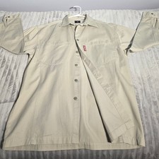 Vntg Levis Shirt Mens M Beige brass Button Up Red Tab Twill Work. 544