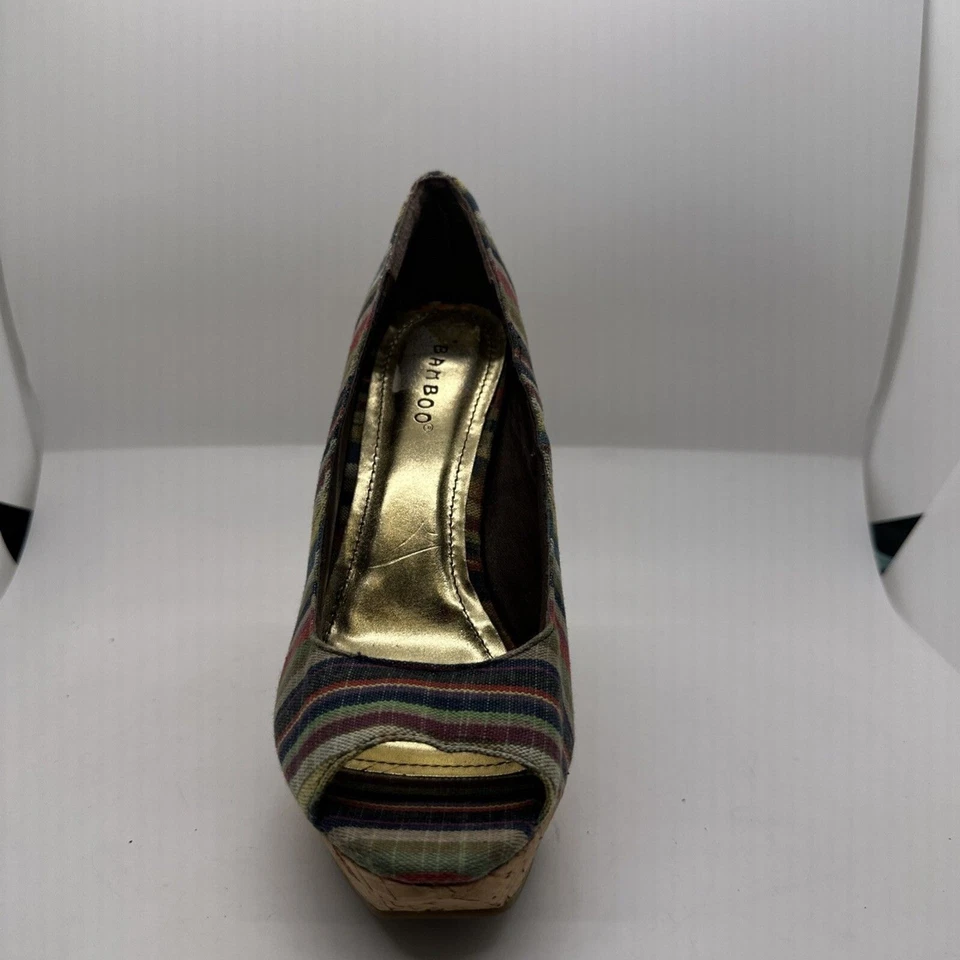 Tacones de corcho de plataforma de bambú para mujer de 5 pulgadas a rayas talla 7 multi Foto 3 de 4