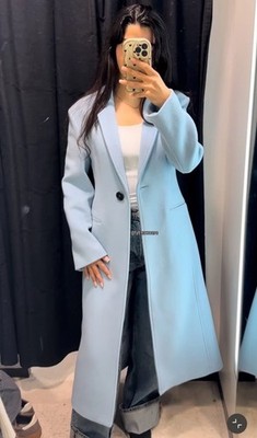 ZARA FITTED WOOL BLEND COAT ZW COLLECTION SKY BLUE SIZE S FW25/26 REF. 8882/805