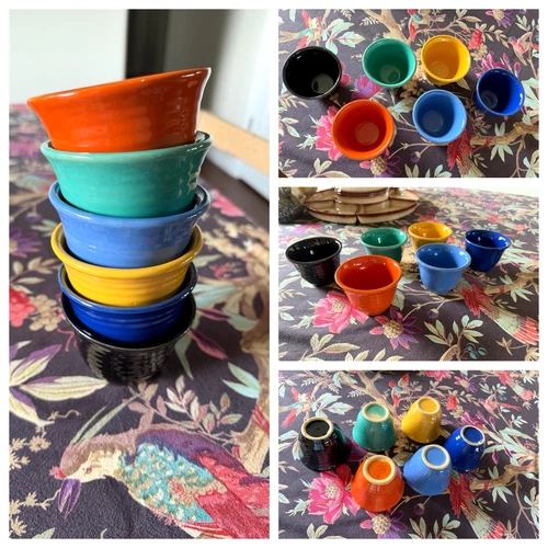 VINTAGE BAUER POTTERY RINGWARE CUSTARD CUPS MULTICOLOR QTY~ 6  2.5”