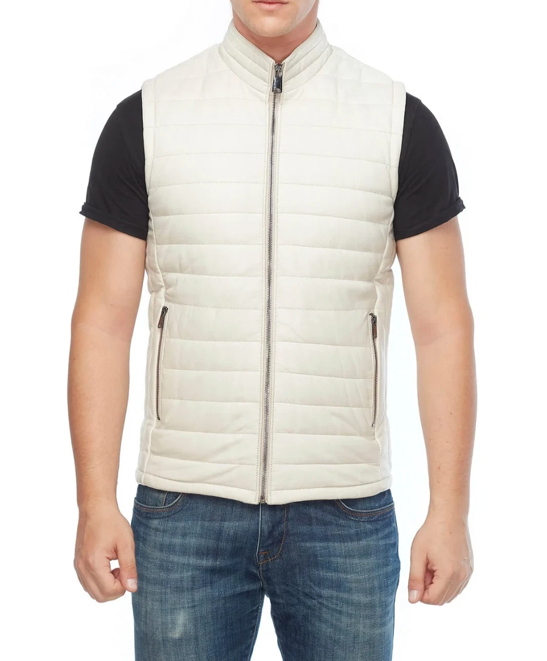 White Leather Quilted Puffer Vest for Men Size XS S M L XL XXL 3XL Custom made