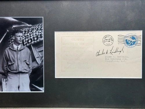Framed Charles Lindberg signed First Day Cover with 3rd Party Authentication