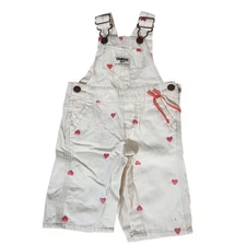 Osh Kosh B'gosh Vestbak Overalls Girls 3 Months Ivory Pink Embroidered Hearts